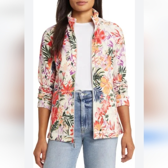 Christopher & Banks Women's Floral Jean Jacket Blazer Size Medium - Picture 3 of 9